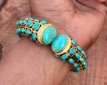 Natural Turquoise Bangle : Silver Gold Plated Handmade jewelry , Handmade bracelet