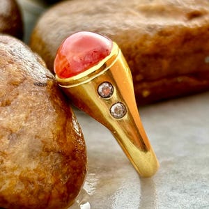 Minimalist Carnelian Ring, Dainty Gold Ring, Stacking Ring, Silver Gemstone Ring, Gold Carnelian Ring, Minimalist Ring Gift for Her