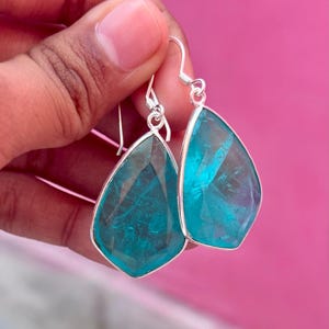 Paraiba Tourmaline Silver Earrings, 925 Sterling Silver Drop Earrings, Birthstone Jewelry, Elegant Gift For Her, Birthday ,Valentine Gifts