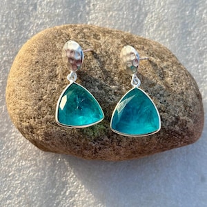 Paraiba Tourmaline Crystal Silver Earrings, Handcrafted Christmas Gift for Her, Women Earring, Birthstone Jewelry, Dangle Drop Earring,