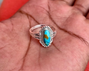 Handgemaakte Kingman Turquoise ring: sterlingzilveren boho-sieraden