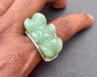 Natural Green Jade ring : 925 sterling silver jewelry , Christmas gift