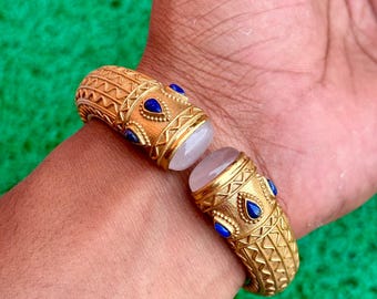 Brazalete de cuarzo rosa, pulsera de cuarzo rosa, brazalete de lapislázuli, joyería de cuarzo rosa, brazalete hecho a mano, brazalete ajustable, brazalete de piedras preciosas