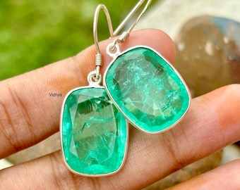 Glowing Neon Colombian Emerald  Dangle Drop Earrings & Emerald Jewelry , Handmade Earring, Gemstone Silver Earring, Gift For Her,