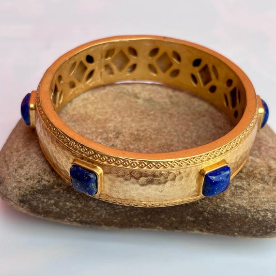 Lapis Lazuli Bracelet: Gold Plated Bangle, Handmade Gemstone Jewelry