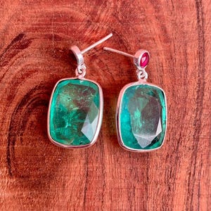 Colombian Emerald Ruby Silver Earrings Jewelry - Gift For Her - Handmade Earrings - Christmas Gift, Birthstone Dangle Drop Earring