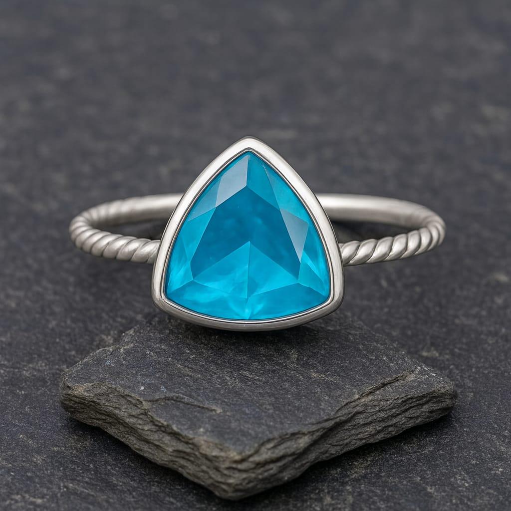 Paraiba Tourmaline Ring: Trillion Neon Blue Gem, Sterling Silver