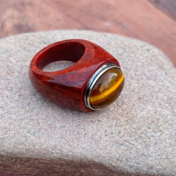 Handmade Red Jasper Tiger Eye Sterling Ring, : Handmade Jasper