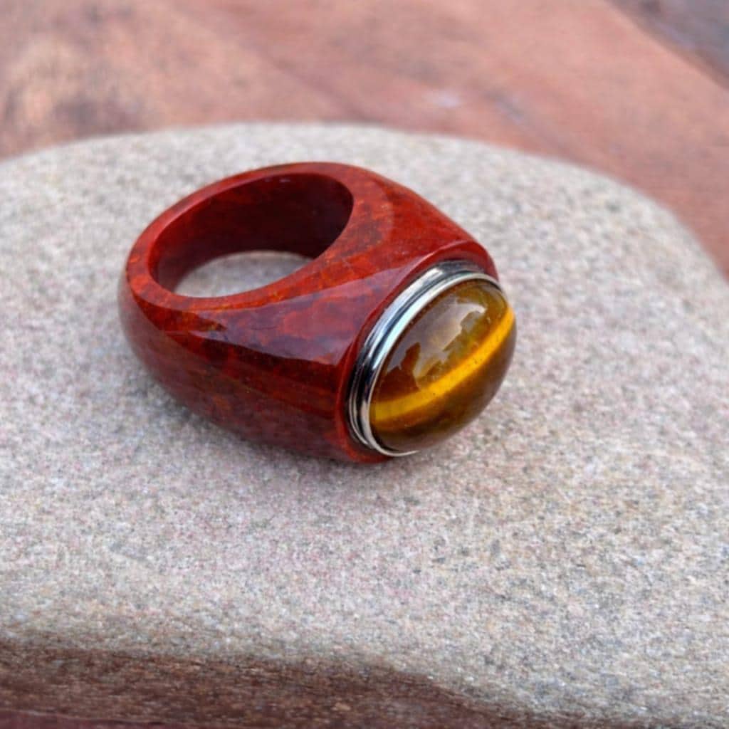 Handmade Red Jasper Tiger Eye Sterling Ring, : Handmade Jasper