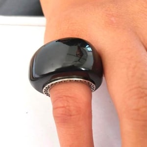 Black Obsidian Ring, Handmade Silver Ring, Statement Gemstone Ring, Women Ring. Black Stone Ring