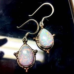 Lab Fire Opal Earrings, October Birthstone Earring, 925 Silver Earrings, Opal Earring, Christmas Gift, Birthstone Earring, Gift For Her