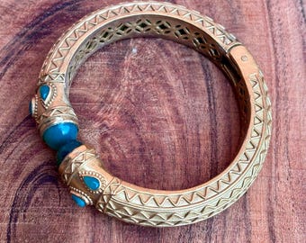 Green Onyx Bangle: Gold Plated Brass, Handmade Victorian Style