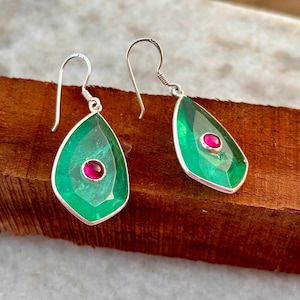Emerald Earring, Dangle Drop Ruby Earring, Dainty Ruby Earring Emerald Earring, Anniversary Gift , Engagemnt Gifts, Gift For Her
