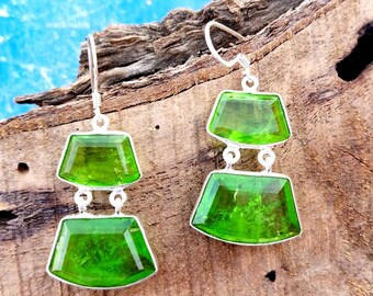 Pendientes colgantes de peridoto en forma de lágrima: plata de ley 925, joyería hecha a mano con piedras preciosas.