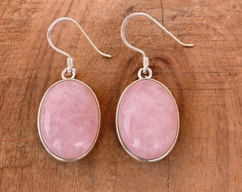 Natural Rose Quartz 925 Sterling Silver Earrings : Women Earrings , Valentine's day gift , Rose Quartz Earrings , Christmas Gift