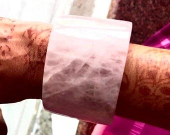 Handmade Rose Quartz Cuff Bracelet: Gemstone Healing Bangle