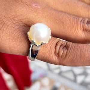 Bague perle naturelle des mers du Sud, bague décorative faite main, bague en argent sterling 925, bague avec pierre de naissance, alliance, cadeau pour elle, cadeau de Noël