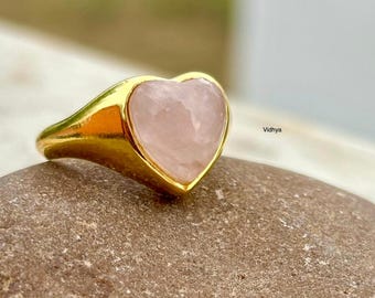 天然ローズクォーツリング - 925スターリングシルバーリング - ローズ