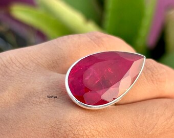 Fancy Cut Ruby Sterling Silver Ring - Delicate Stacking Ring
