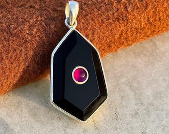 Black Onyx & Ruby Pendant: Handmade Sterling Silver Healing Jewelry