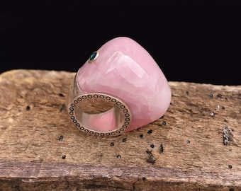Handmade Rose Quartz Ring: Sterling Silver Boho Statement Jewelry