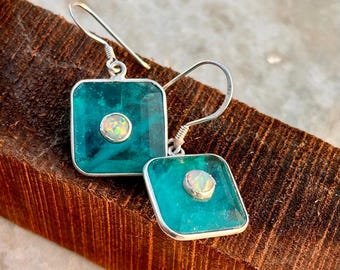 Paraiba Turmalin & Opal Ohrringe: Sterling Silber Tropfen Schmuck