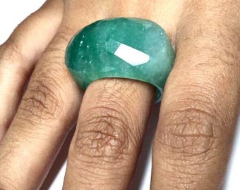 Faceted Green Aventurine Ring: Handmade Boho Ring