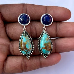 Turquoise Lapis Lazuli Earring, Vintage Earring, Natural Gemstone Earrings 925 Sterling Silver Handmade Earring, Turquoise Earring jewelry