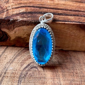 Blue Topaz Pendant 925 Sterling Silver Pendant Handmade Blue Topaz Gemstone Pendant Gift For Mom Love Prong silver Jewelry Gift