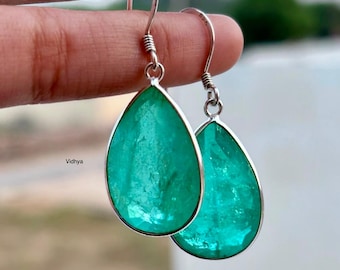 Emerald Earring, Colombian Emerald Earring, 925 Sterling Silver Earring, Dangling Earring, Emerald Jewelry, Gift Her, Christmas Gift