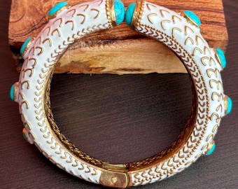 Turquoise Gold Plated Bracelet:  Boho Gemstone Jewelry