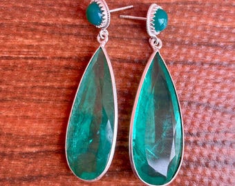 Green Onyx Emerald Drop Earrings: Sterling Silver Gemstone Jewelry
