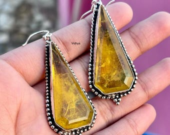 Yellow Sapphire Sterling Silver Earrings: Handmade Dangle Drop Jewelry
