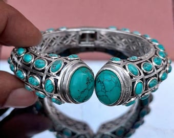 Türkis-Armreif aus Sterlingsilber, offen: Schmuck aus blauem Edelstein