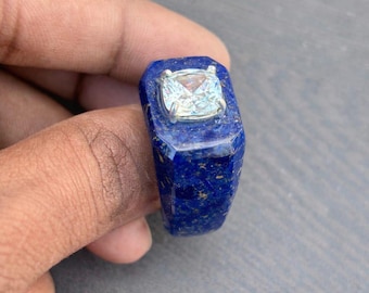 Echter Lapis Lazuli & Moissanit Ring: 925 Sterling Silber Schmuck, Valentinstag Geschenk