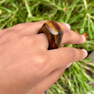 Tiger Eye Ring, Handmade Ring, Statement Ring, Natural Tiger&#39;s Eye Ring, Women Ring, Boho Ring, Birthstone Jewelry, Christmas Gift, Men Ring