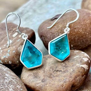 Paraiba Tourmaline silver Earring Minimalist Earring Women Jewelry Tourmaline Earring Anniversary Gifts Neon Blue Earring , Christmas Gift