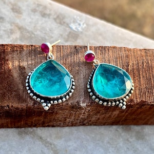 Emerald Earring, Ruby Earring, Dainty Ruby Earring Emerald Earring Anniversary Gift , Engagement Gifts, Gift For Her, Boho Earring