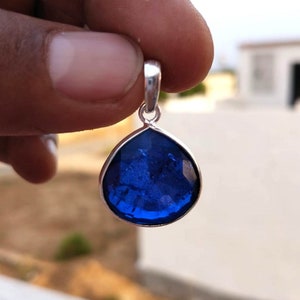 Sapphire Pendant ,925 Sterling Silver Pendant, Handmade Faceted Blue Sapphire pendant. Heart Pendant . Gift For Her, Christmas Gift