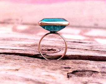 Glowing! Exotic Blue Paraiba Tourmaline Ring, Minimalist Ring, Engagement Ring, Classic Every Day Ring, Ocean Blue Paraiba Ring, 925 Silver