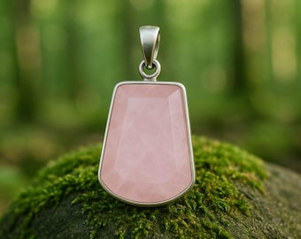 Rose Quartz Pendant : Sterling Silver Gemstone, Birthstone Pendant