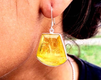 Yellow Sapphire Dangle Earrings: Handmade Sterling Silver, September Birthstone