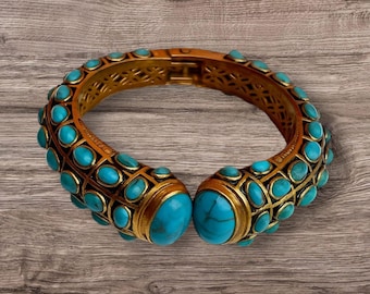 Green Turquoise Bangle: Handmade Adjustable Gemstone Bracelet