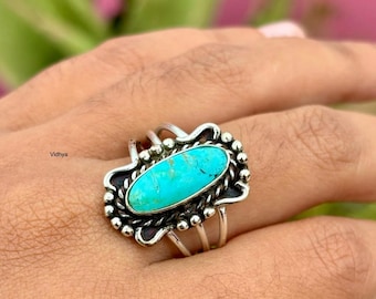 Anillo vintage de turquesa occidental // Plata de ley 925 // Oxidado // Anillo de plata hecho a mano // Anillo de piedras preciosas
