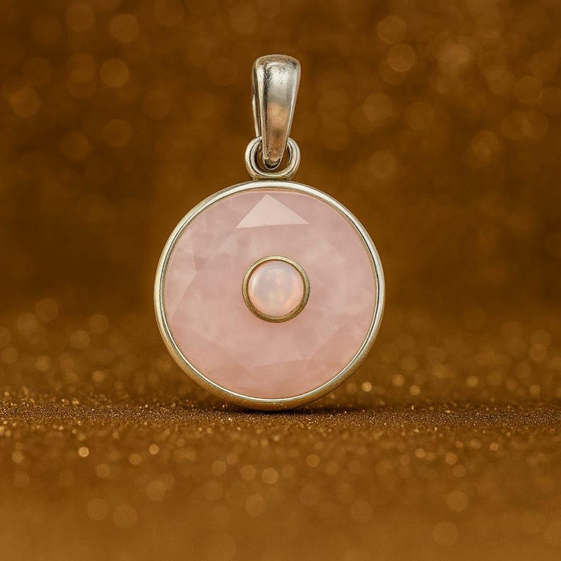 Rosenkvarts och opalhänge: Halsband i 925 sterlingsilver bild 1