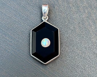 Black Onyx & Opal 925 Sterling Silver Pendant Necklace