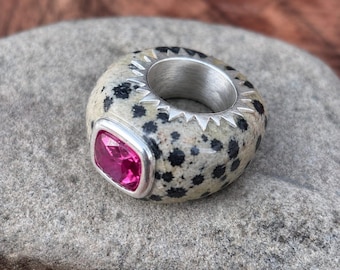 Dalmatiner Silber Ring: Lab Pink Turmalin Schmuck, handgemachte Frauen Ring