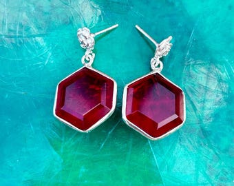 Red Crystal Drop Earrings: 925 Silver, Gold-Tone Dangle