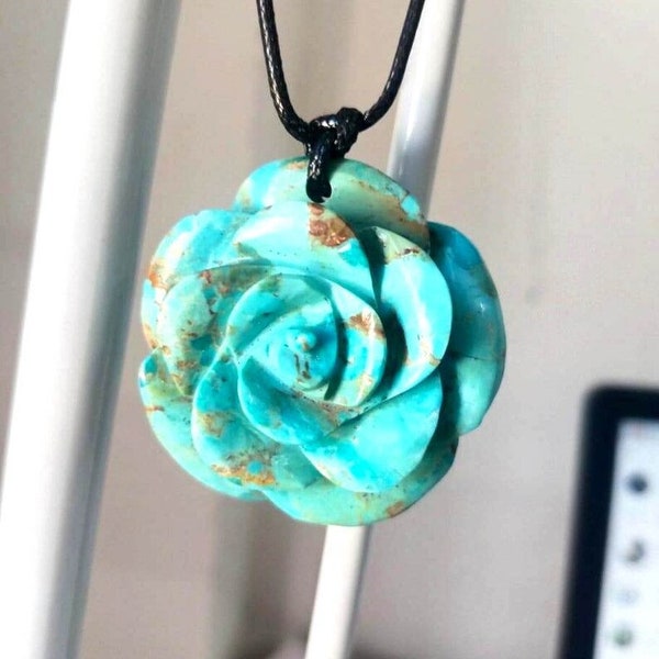 Pendentif En Argent Sterling Et Turquoise - Sculpture Florale Noire - Taille 1 3/8 Pouce
