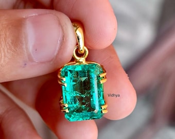 Lab Emerald 925 Sterling Silver Hänge: 18K Guldpläterat Sterling Silver Smaragdhänge, Smaragdsmycken, Bästsäljande Smaragdhänge